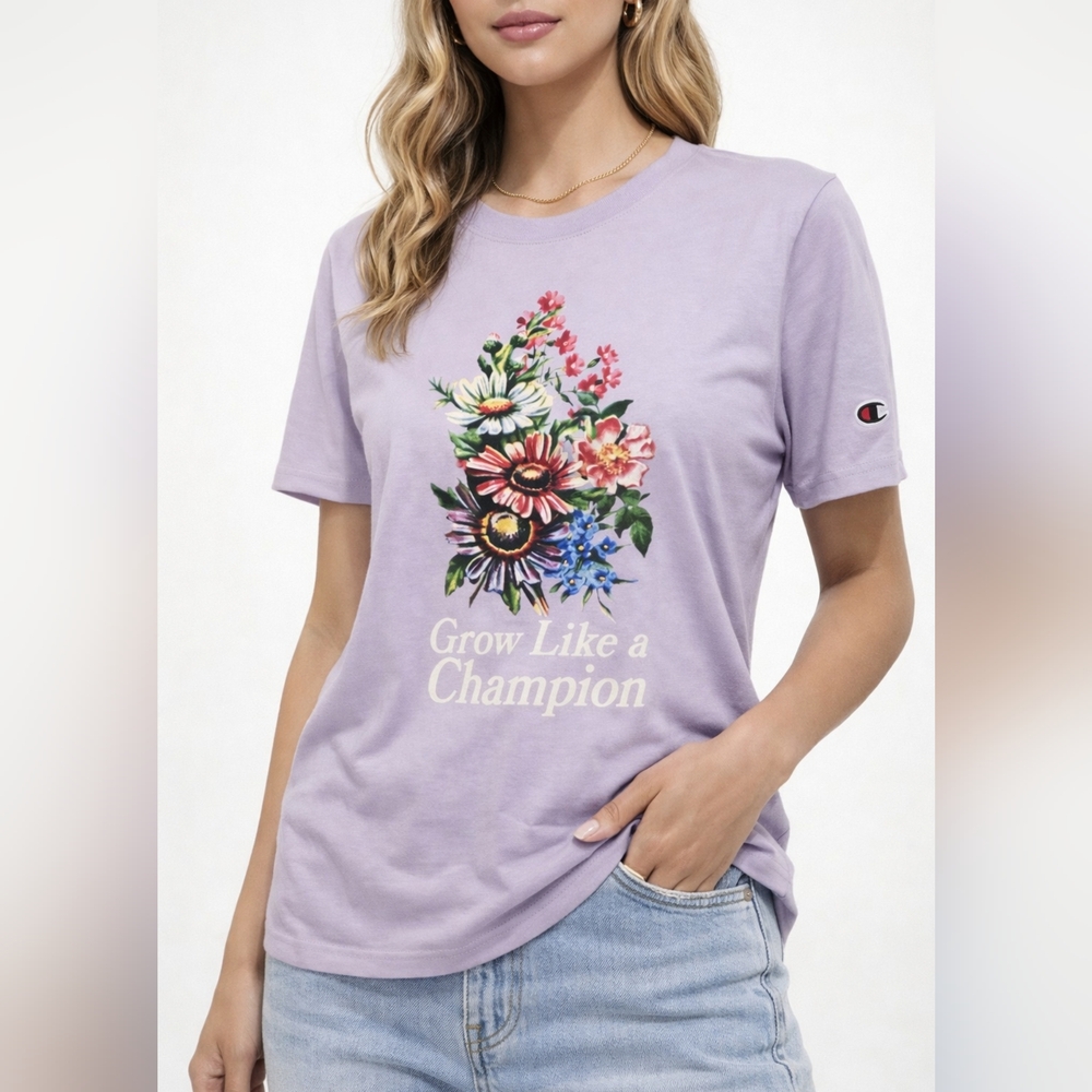 NWT Champion “Grow Like a Champion” Floral Graphic Tee – Lavender – XS